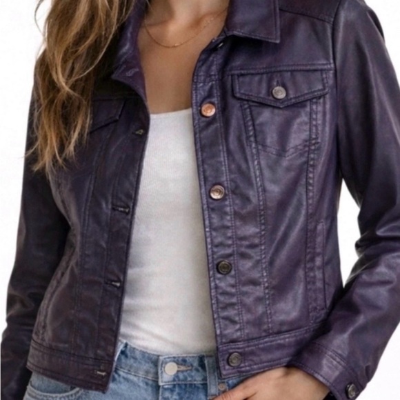 Jackets & Blazers - White House black market coated denim Women's Purple faux Leather Jacket